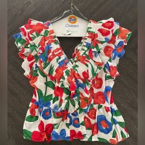 Floral Ruffle V-Neck Top